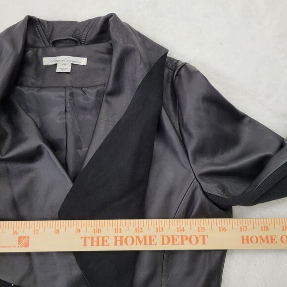 Kenneth Cole Genuine Leather Jacket Blazer Womens XS P Black Waterfall Front - Picture 12 of 14